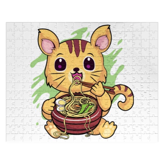 Kawaii Cat Eating Ramen Jigsaw Puzzles