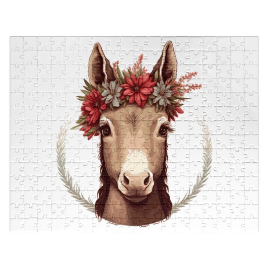 Cute Donkey Flower Crown Floral Farm Animal Pet Jigsaw Puzzles
