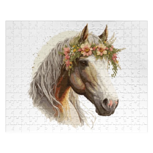 Horse Flower Crown Floral Farm Animal Pet Horse Ri Jigsaw Puzzles