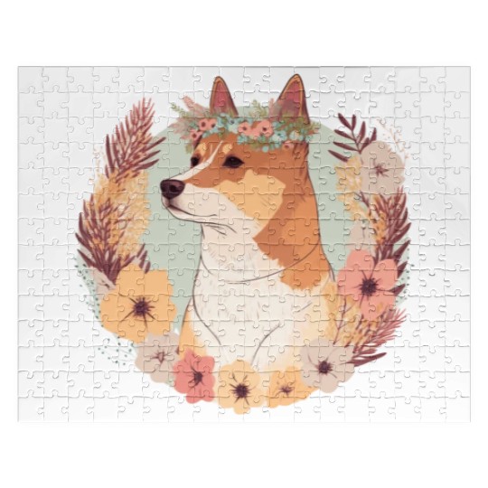Cute Shiba Inu Flower Crown Pet Dog Floral Puppy Jigsaw Puzzles