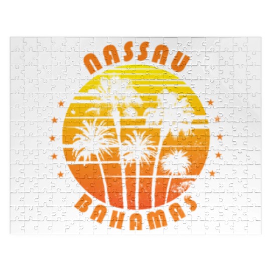 Retro Nassau Bahamas Souvenir Vintage Palm Tree Jigsaw Puzzles