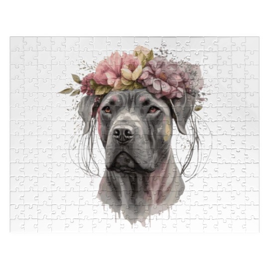 Cute Cane Corso Flower Crown Pet Dog Floral Puppy Jigsaw Puzzles