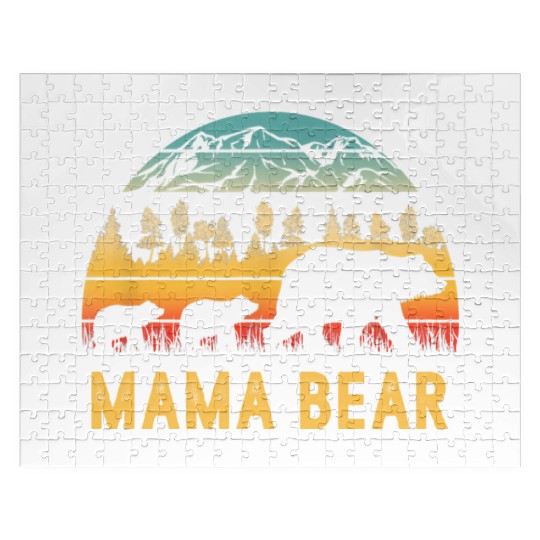 Mama Bear with 2 Cubs Retro Mountains Mother's day Jigsaw Puzzles