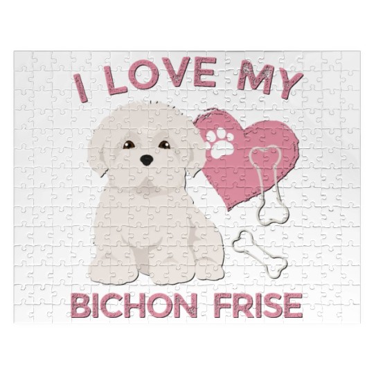 Cute puppy Bichon Frise Valentines Dog lover dogs Jigsaw Puzzles