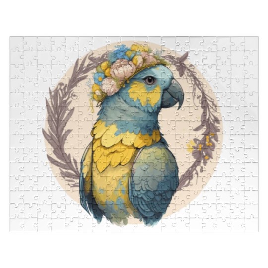Yellow Blue Ara Macaw Flower Crown Parrot Parakeet Jigsaw Puzzles
