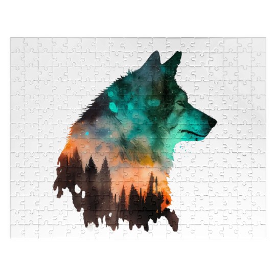Forest Wolf Multicolor Watercolor Portrait Jigsaw Puzzles