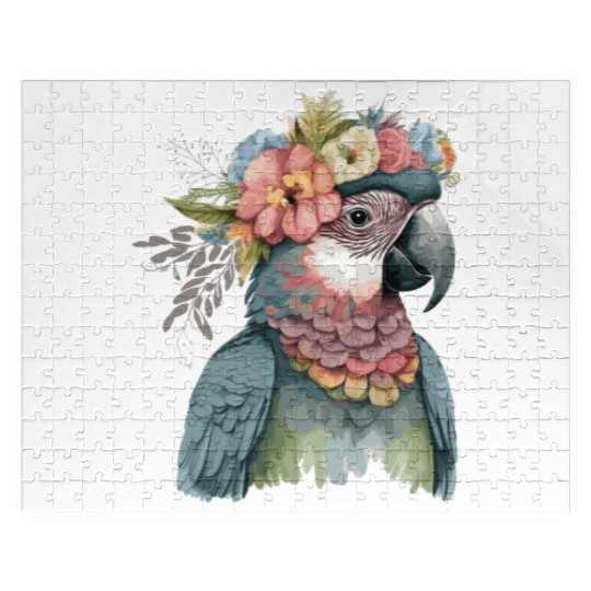 Cute Parrot Macaw Bird Flower Crown Pet Birds Jigsaw Puzzles
