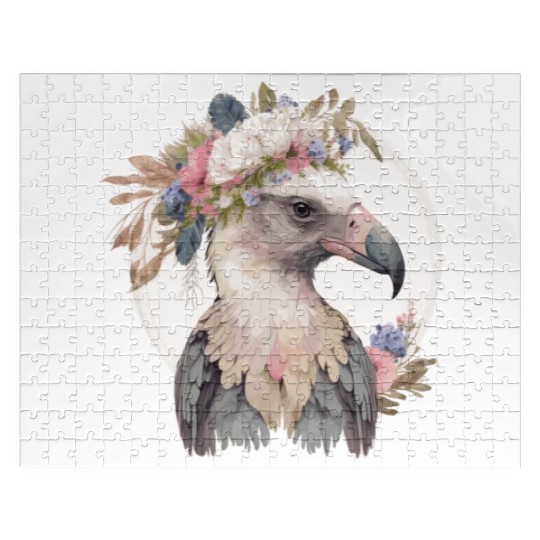 Cute Vulture Bird Flower Crown Floral Exotic Birds Jigsaw Puzzles