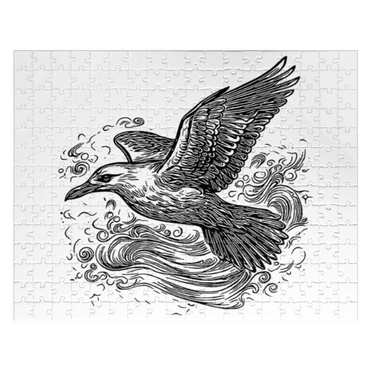 Elegant Flying Seagull Over The Water Jigsaw Puzzles