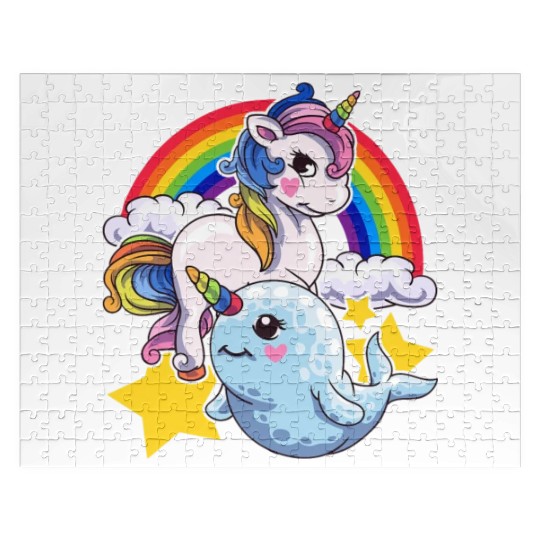 Cute Horned Narwhal And Unicorn Animal Friends Jigsaw Puzzles