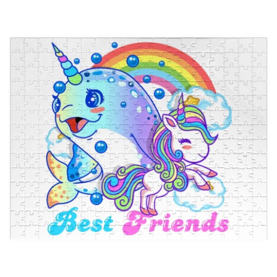 Cute Horned Narwhal And Unicorn Best Friends Jigsaw Puzzles