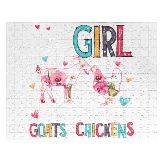 Cute Just A Girl Who Loves Chickens Goats Farmer Jigsaw Puzzles