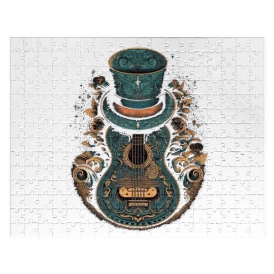 Guitar with Hat Country Music Guitarist Musician Jigsaw Puzzles