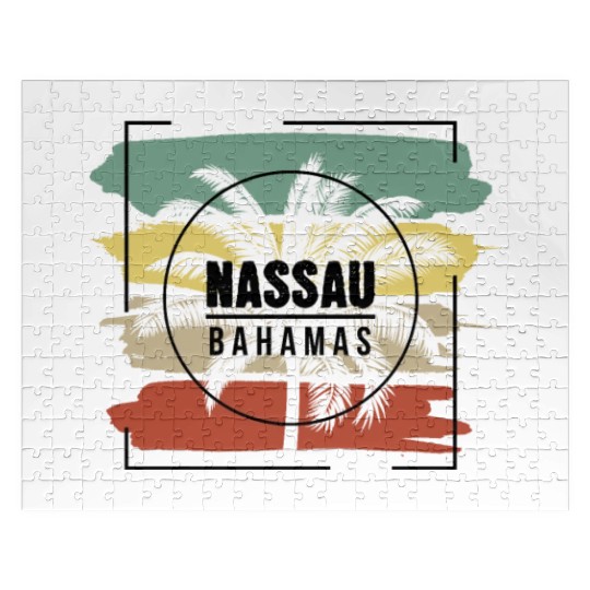 Nassau Bahamas Palm Tree Retro Artistic Jigsaw Puzzles
