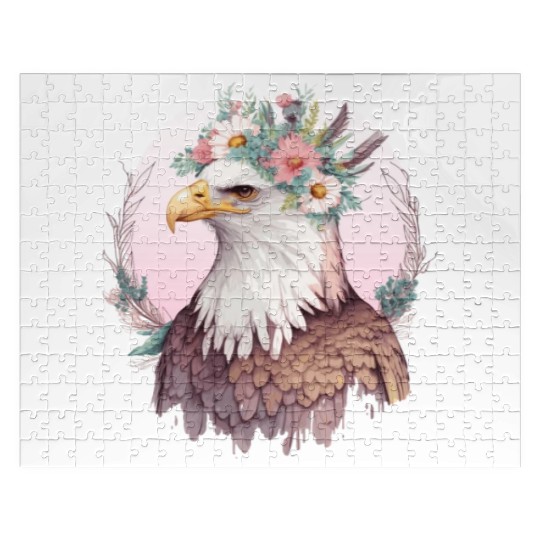Birds Of Prey Bald Eagle Flower Crown Floral Birdi Jigsaw Puzzles