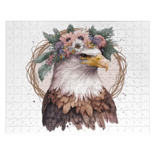 Watercolor Bald Eagle Flower Crown Floral Bird Wat Jigsaw Puzzles