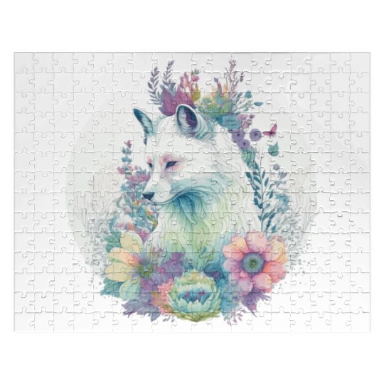 Cute Arctic Fox Flower Crown Animal Lovers Jigsaw Puzzles