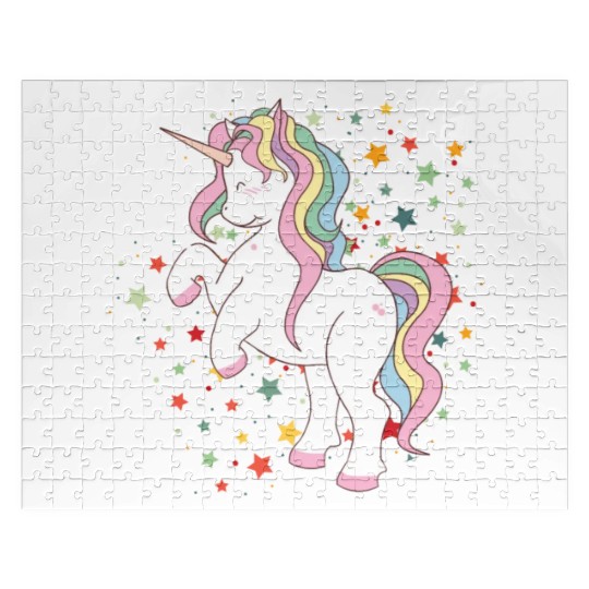 Cute Rearing Rainbow Unicorn Falling Stars Jigsaw Puzzles