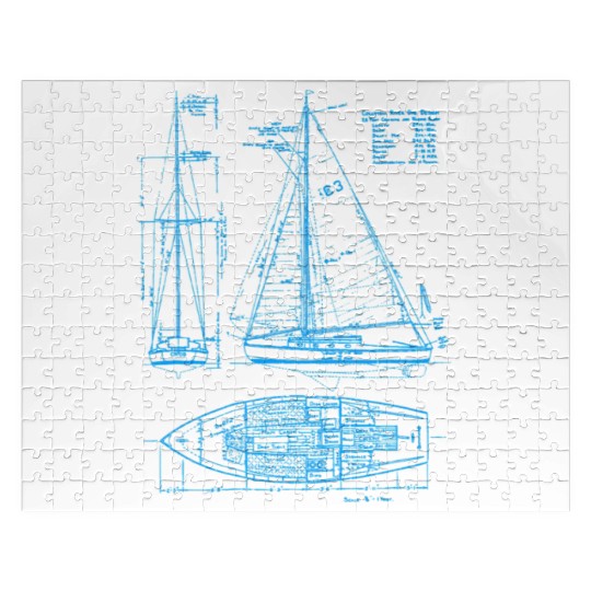 Sailboat Blueprint Old Ocean Sailing for Sailors Jigsaw Puzzles