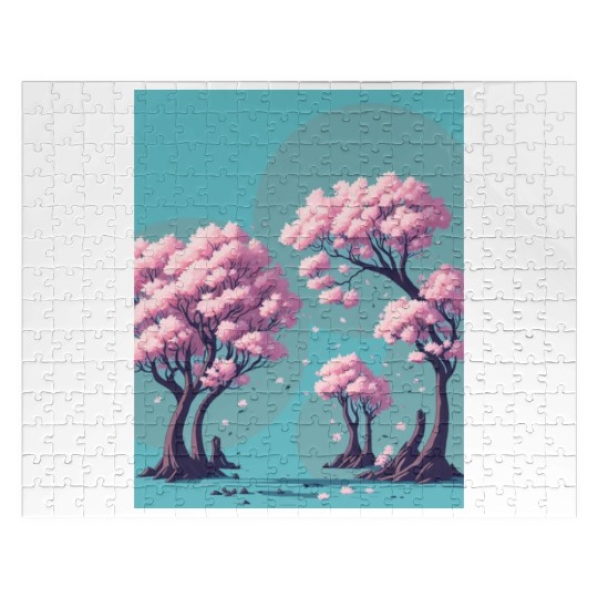 Cherry Blossom tress with falling flowers Jigsaw Puzzles