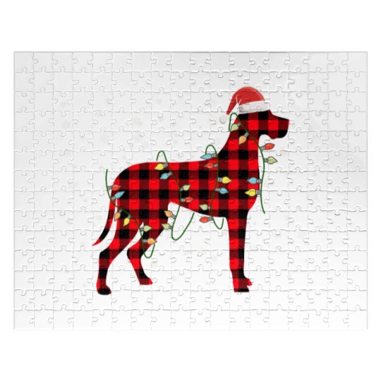 Great Dane Dog Santa Holiday Buffalo Plaid Jigsaw Puzzles