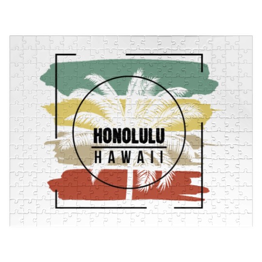 Honolulu Hawaii Palm Tree Retro Artistic Jigsaw Puzzles