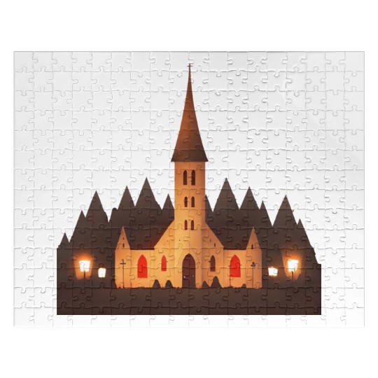 small church in a town Jigsaw Puzzles
