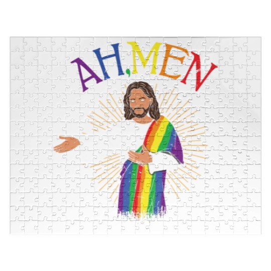 Men Funny Jesus Gay LGBTQ Rainbow LGBT Pride Month Jigsaw Puzzles