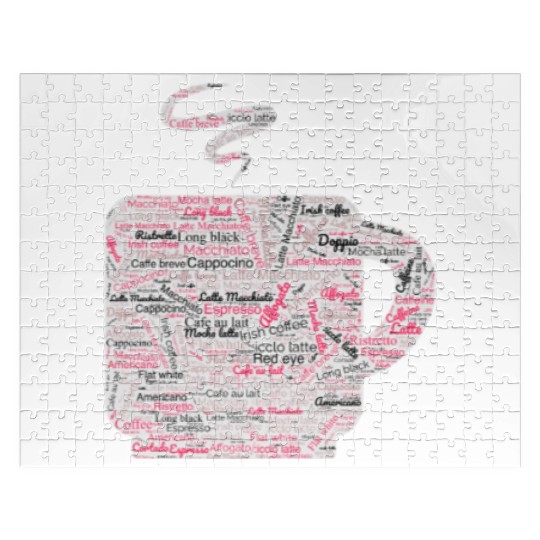 Coffee Graphic Jigsaw Puzzles with Words Pattern design.