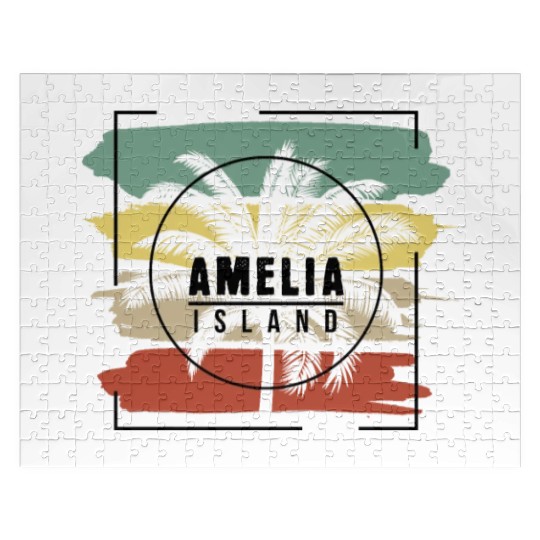 Amelia Island Florida Palm Tree Retro Artistic Jigsaw Puzzles