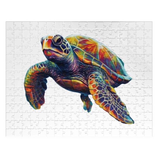 Colorful underwater sea turtle dreamlike beautiful Jigsaw Puzzles