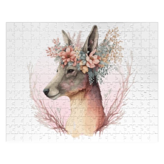 Watercolor Kangaroo Flower Crown Australian Animal Jigsaw Puzzles