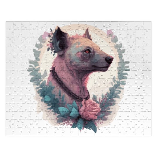 Watercolor Hyena Flower Crown Africa Safari Animal Jigsaw Puzzles