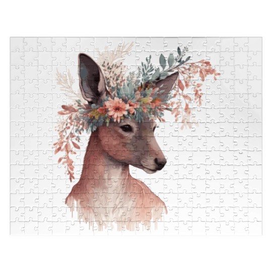 Cute Kangaroo Flower Crown Floral Kangaroo Lover Jigsaw Puzzles