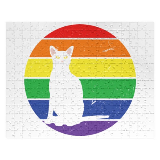 Rainbow Cat Gay LGBTQ Rainbow LGBT Pride Month Jigsaw Puzzles