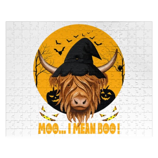 Funny Halloween Farmer Ghost Cow Highland Cow Jigsaw Puzzles