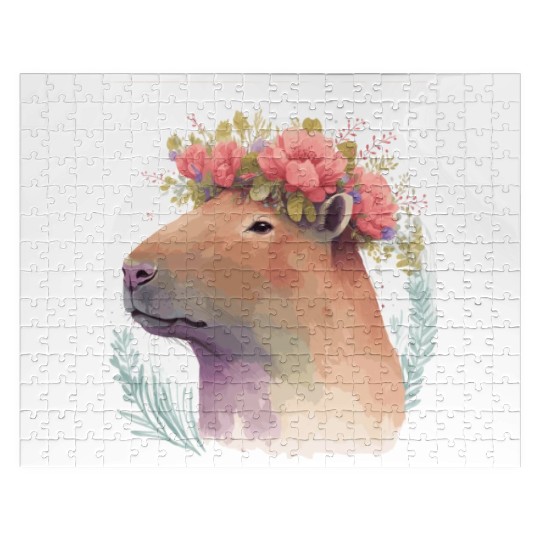 Watercolor Capybara Rodent Flower Crown Animal Lov Jigsaw Puzzles