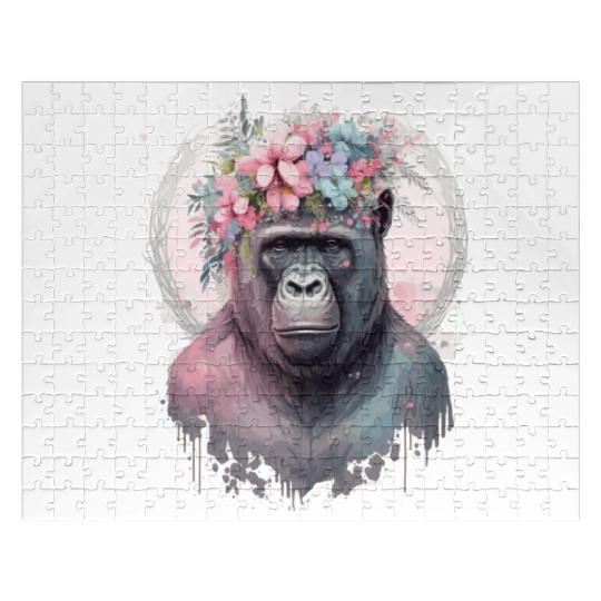 Cute Gorilla Flower Crown Africa Animal Lover Jigsaw Puzzles