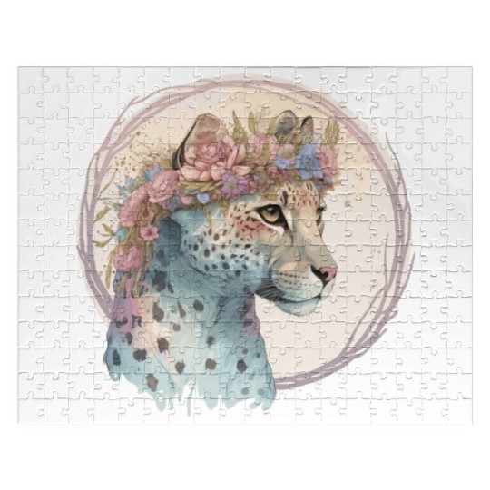 Cute Cheetah Flower Crown Floral Watercolor Animal Jigsaw Puzzles