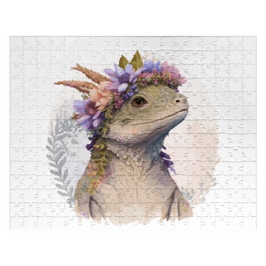 Watercolor Lizard Flower Crown Floral Reptile Love Jigsaw Puzzles