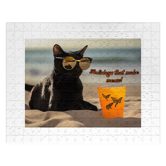 beach, kitten and drink. Holidays that make meow Jigsaw Puzzles