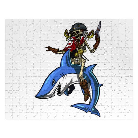 Skeleton Pirate Sailor Riding Shark Ocean Fantasy Jigsaw Puzzles