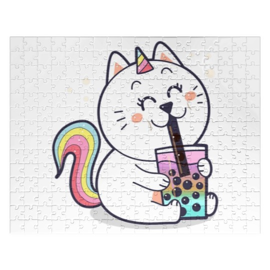 Bubble Tea Cute Kawaii Unicorn Cat Japanese Jigsaw Puzzles