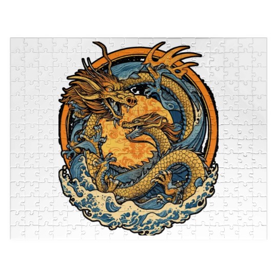 Vintage Japanese Dragon Sun Tattoo Design 1 Jigsaw Puzzles