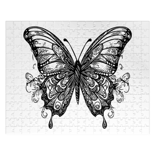Tattoo Style Butterfly With Wings Jigsaw Puzzles