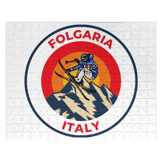 Vintage Cool Skiing in Folgaria Italy Sunset Jigsaw Puzzles