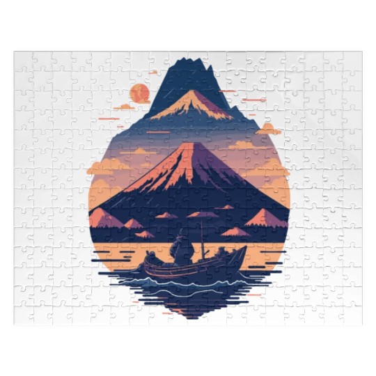 Serene Mount Fuji Sunset Peaceful River Scenery Jigsaw Puzzles