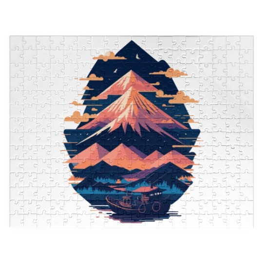 Serene Mount Fuji Sunset Peaceful River Scenery Jigsaw Puzzles