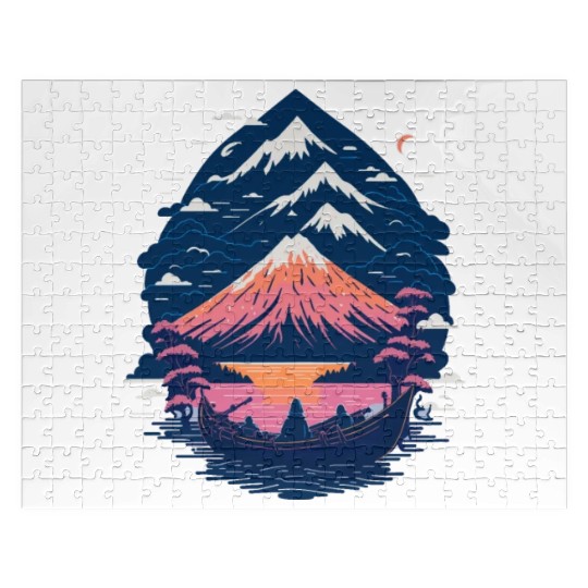 Serene Mount Fuji Sunset Peaceful River Scenery Jigsaw Puzzles