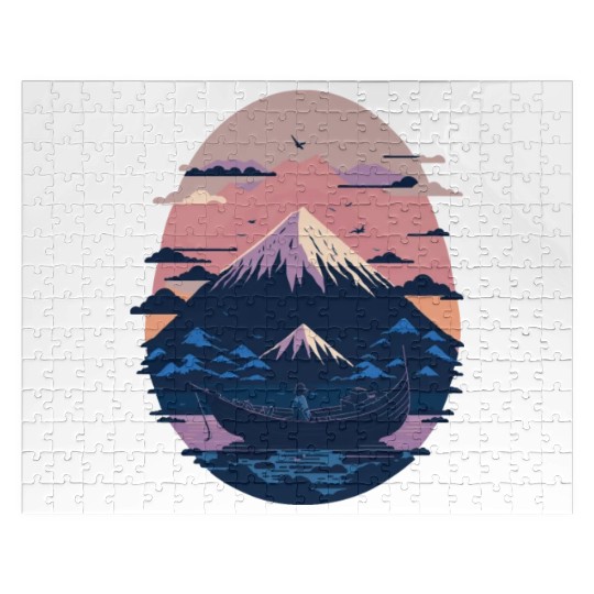 Serene Mount Fuji Sunset Peaceful River Scenery Jigsaw Puzzles